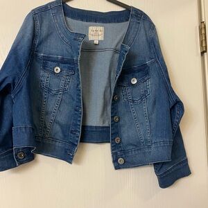 Torrid collarless cropped denim jacket